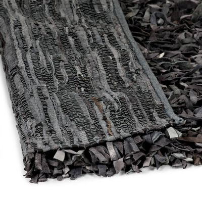 vidaXL Shaggy-matta äkta läder 190x280 cm grå
