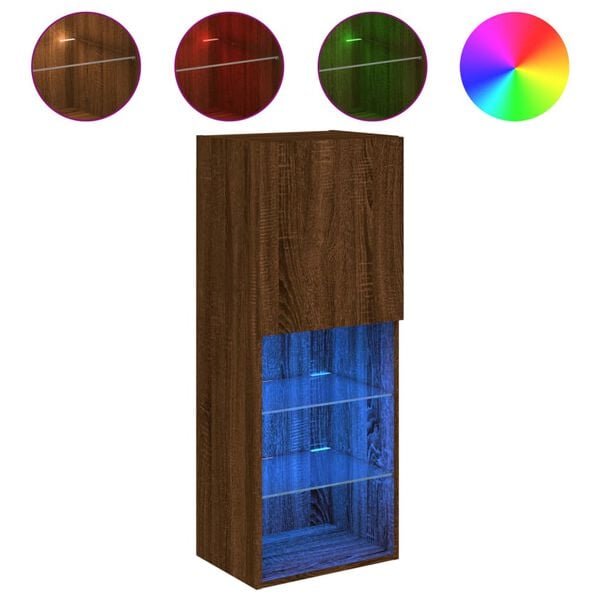 vidaXL Tv-bänk med LED-belysning brun ek 40,5x30x102 cm