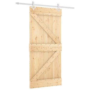 vidaXL Skjutd&ouml;rr Naturlig och vit 95 x 210 cm Massiv furutr&auml;d&ouml;rr