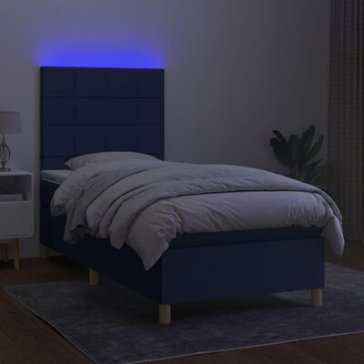 vidaXL Ramsäng med madrass & LED blå 100x200 cm tyg