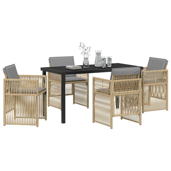 vidaXL Tr&auml;dg&aring;rdsm&ouml;belset 5 pcs Beige Pulverlackerat st&aring;l