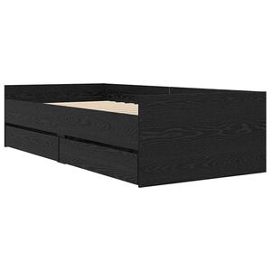 vidaXL S&auml;ngram med l&aring;da med lagring Svart Ek 90 x 190 cm Massiv furu