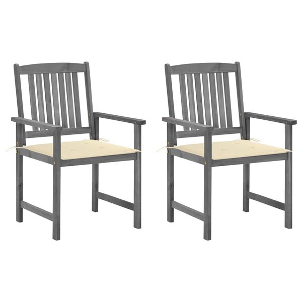 vidaXL Trädgårdsstolar med dynor 2 st grå massivt akaciaträ