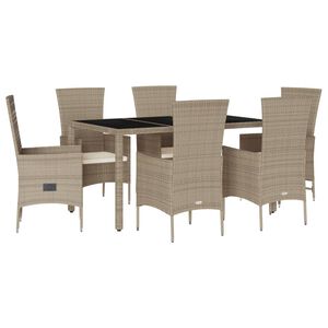 vidaXL Matgrupp f&ouml;r tr&auml;dg&aring;rden med dynor 7 delar beige konstrotting