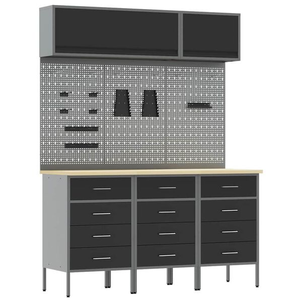 vidaXL Arbetskabinett Set med l&aring;da med lagring 8 pcs Svart