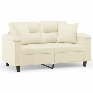 vidaXL 2-sits soffa med prydnadskuddar gr&auml;ddvit 120 cm konstl&auml;der