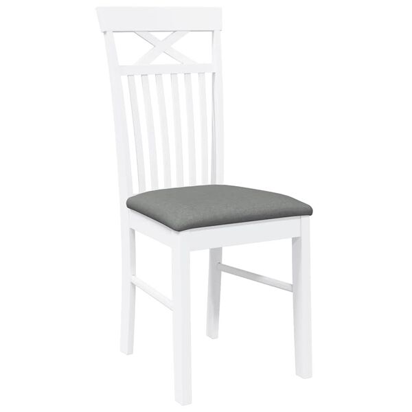 vidaXL Matstolar med dynor 2 st, vit, massivt trä, gummi