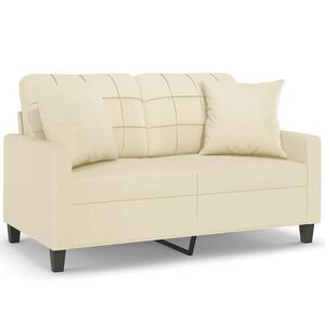 vidaXL 2-sits soffa med prydnadskuddar gr&auml;ddvit 120 cm konstl&auml;der