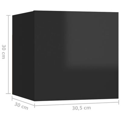 vidaXL Sängbord 2 st svart högglans 30,5x30x30 cm Konstruerat trä