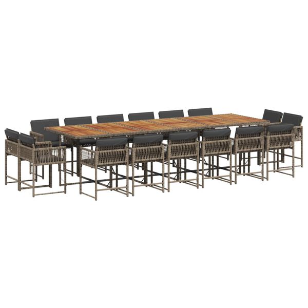 vidaXL Matgrupp f&ouml;r tr&auml;dg&aring;rden med dynor 17 delar gr&aring; konstrotting