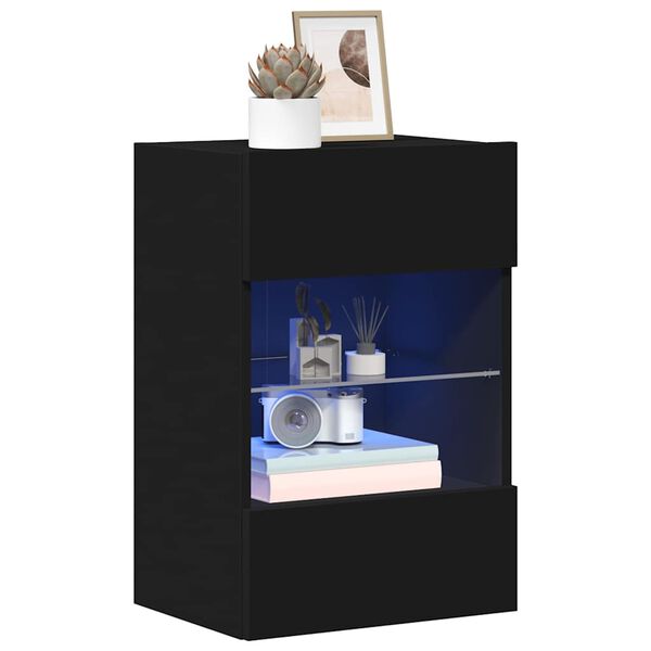 vidaXL N&aacute;stenn&eacute; skrinky s LED osvetlen&iacute;m pre TV 2 st svart 40x30x60,5 cm
