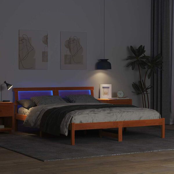 vidaXL S&auml;ngram med huvudgavel Vaxbrun 150 x 200 cm Massiv furu