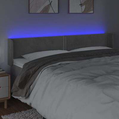 vidaXL Sänggavel LED ljusgrå 183x16x78/88 cm sammet