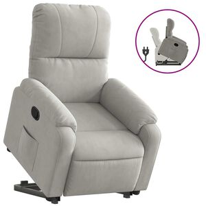 vidaXL Reclinerf&aring;t&ouml;lj med uppresningshj&auml;lp ljusgr&aring; mikrofibertyg