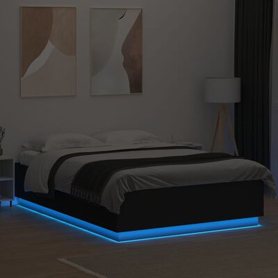 vidaXL Sängram med LEDs svart 150x200 cm konstruerat trä