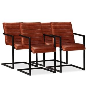 vidaXL Matstolar 4 st brun äkta läder