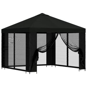 vidaXL Tr&auml;dg&aring;rdsgazebo med sidov&auml;ggar 3 x 3 m Svart Polyester och St&aring;l