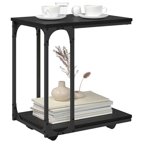 vidaXL Sidobord med hylla Svart Ek 50 x 35 x 55.5 cm Konstruerat tr&auml;