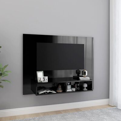 vidaXL Väggmonterat tv-skåp svart högglans 120x23,5x90 cm spånskiva