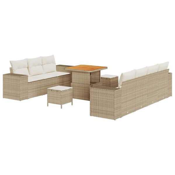 vidaXL Trädgårdsoffset 10 pcs Beige och gräddfärgad Poly Rattan