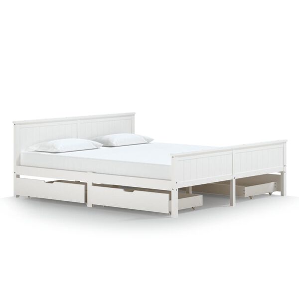 vidaXL S&auml;ngram med 4 l&aring;dor vit massiv furu 200x200 cm