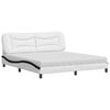 vidaXL Bed with Mattress "Hvar" White and Black 180x200 cm Faux Leather