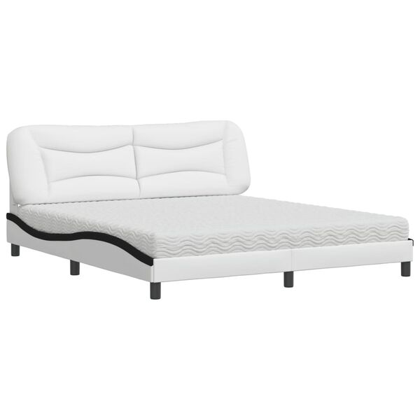 vidaXL Bed with Mattress "Hvar" White and Black 180x200 cm Faux Leather