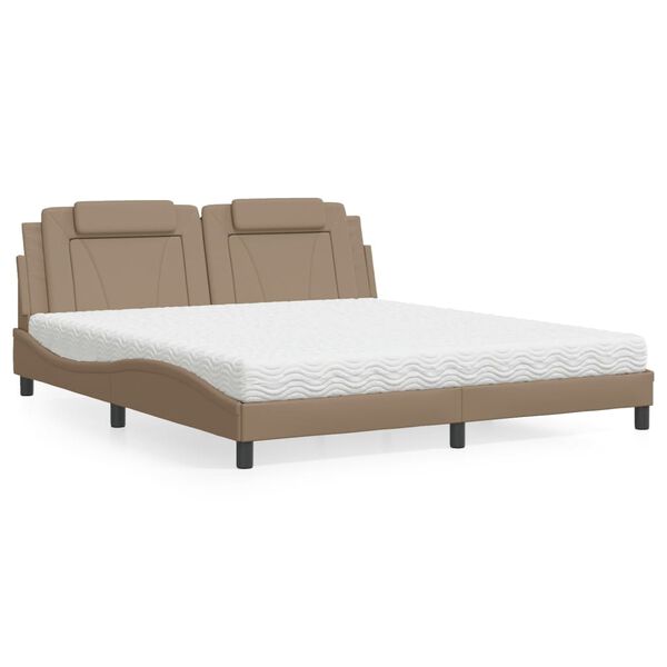 vidaXL Bed "Viana" with Mattress Cappuccino 180x200 cm Faux Leather