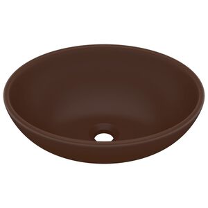 vidaXL Lyxigt ovalt handfat matt m&ouml;rkbrun 40x33 cm keramik