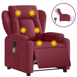 vidaXL Elektrisk massagef&aring;t&ouml;lj vinr&ouml;d tyg