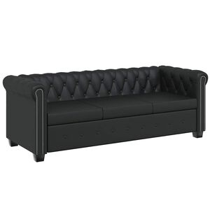 vidaXL Chesterfield 3-sits konstl&auml;der svart