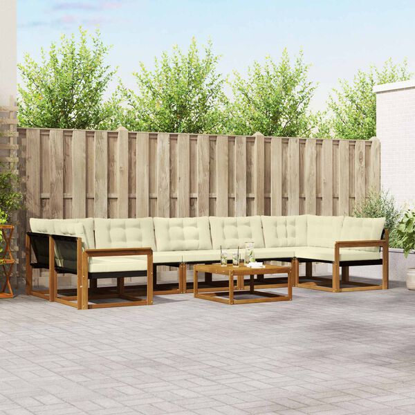 vidaXL Utomhussoffset med kudde 8 pcs Naturlig och Gr&auml;dde