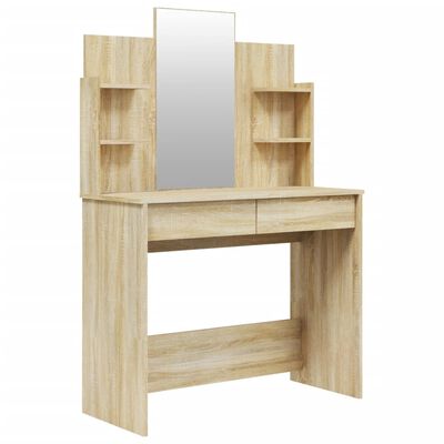 vidaXL Sminkbord med spegel sonoma-ek 96x40x142 cm