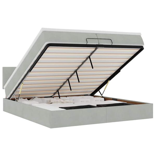 vidaXL Ottoman sängram med madrasser ljusgrå 200x200 cm sammet