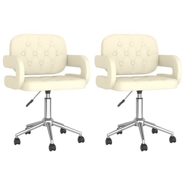 vidaXL Snurrbara matstolar 2 st gr&auml;ddvit konstl&auml;der