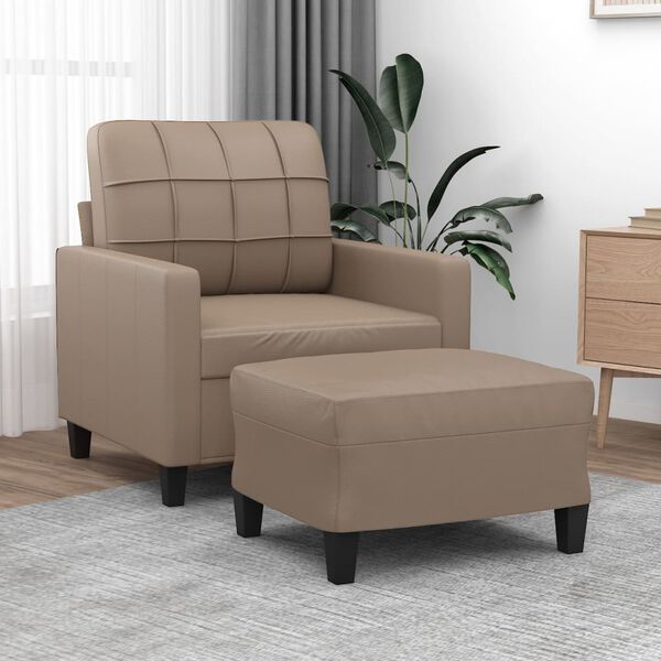 vidaXL F&aring;t&ouml;lj med fotpall Cappuccino 60 cm konstl&auml;der