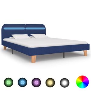 vidaXL S&auml;ngram med LEDs utan madrass bl&aring; tyg 160x200 cm