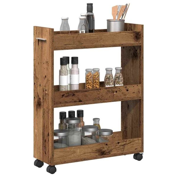 vidaXL Skåp med hjul Gammalt trä 60 x 22 x 79 cm Konstruerat trä