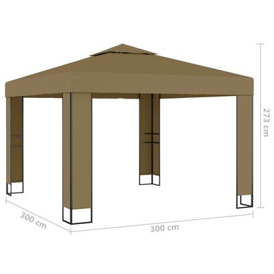 vidaXL Paviljong dubbla tak 3x3x2,7 m taupe 180 g/m²