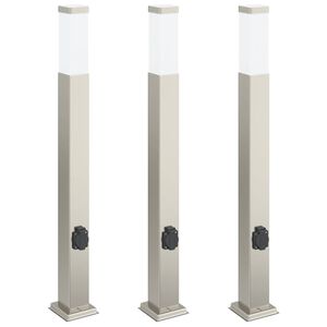 vidaXL Pollare med uttag 3 st 80 cm rostfritt st&aring;l IP44