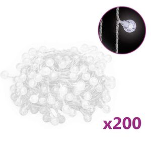 vidaXL Ljusslinga 20 m kulor 200 lysdioder kallvit 8 funktioner