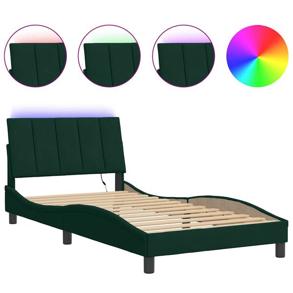 vidaXL Bed Frame with LED without Mattress "Hanko" Dark Green 100x200 cm Velvet