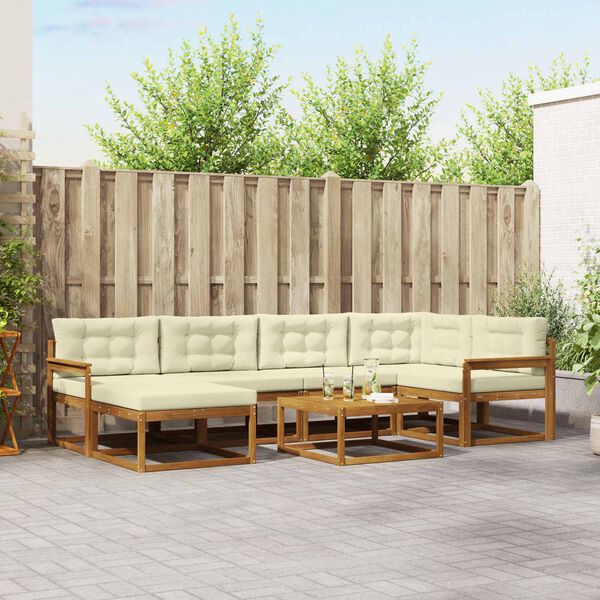 vidaXL Utomhussoffset med kudde 7 pcs Naturlig och Gr&auml;dde