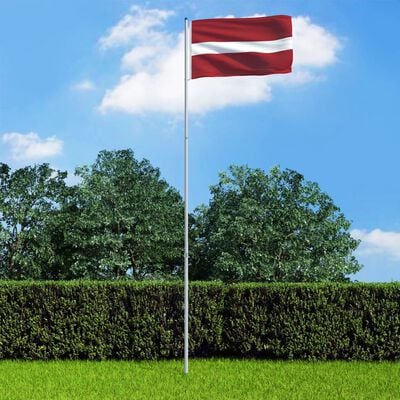 vidaXL Lettlands flagga och flaggstång i aluminium 6 m