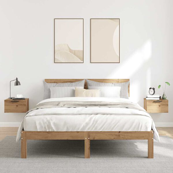 vidaXL V&auml;ggmonterat s&auml;ngbord 2 st artisan ek 34x30x20 cm