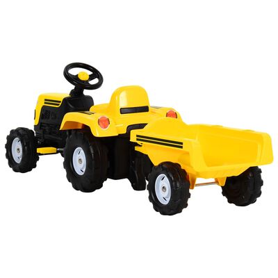 vidaXL Pedaltraktor med släp för barn gul