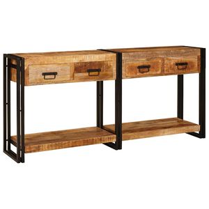 vidaXL Konsolbord 2 st Brun 161 x 33 x 75 cm Massivt mangotr&auml;