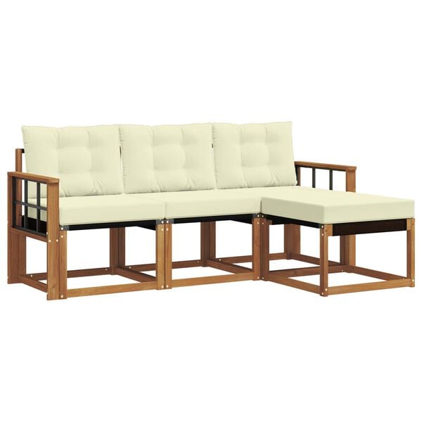 vidaXL Utomhussoffset med kudde 4 pcs Naturlig och Gr&auml;dde