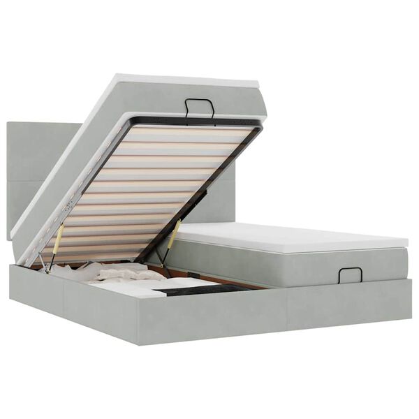 vidaXL Ottoman sängram med madrasser ljusgrå 200x200 cm sammet