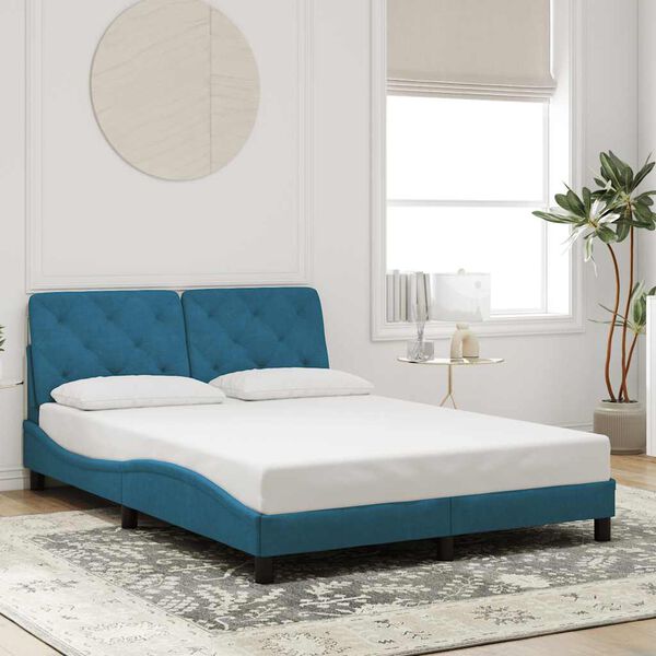 vidaXL Bed Frame without Mattress Blue 140x190 cm Velvet